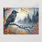 Autumn Raven Waterverf Art Briefkaart (Voorkant)