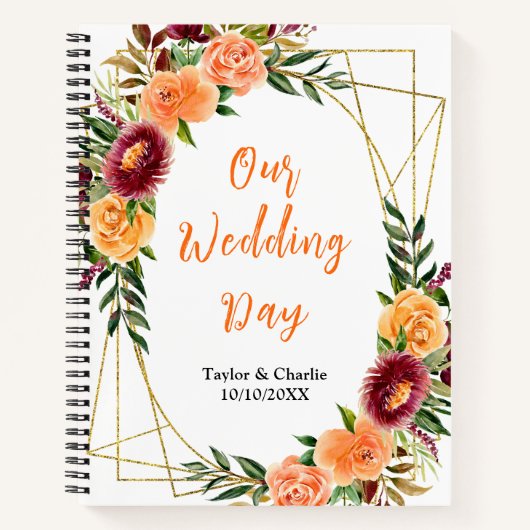 Autumn Red and Orange Floral Wedding Planner Notitieboek (Voorkant)