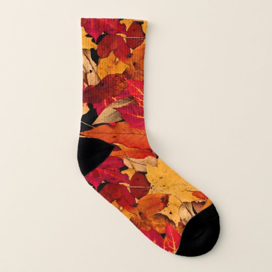 Autumn Red Brown Yellow Oranje Pattern Socks Sokken (Links binnenkant)