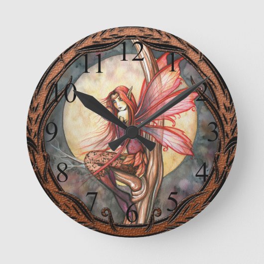 Autumn Red Gothic Autumn Fairy Clock Ronde Klok (Voorkant)