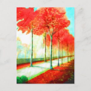 Autumn Red Leaves Trees Way Schilderachtig Art Briefkaart