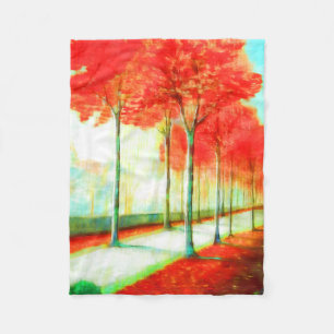 Autumn Red Leaves Trees Way Schilderachtig Art Fleece Deken