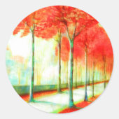 Autumn Red Leaves Trees Way Schilderachtig Art Ronde Sticker (Voorkant)