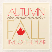Autumn Red Leaves Word Art Wonder Herfst ... Glazen Onderzetter (Voorkant)