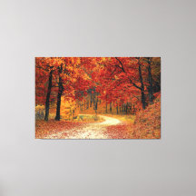 Autumn Red Season Landscape Stretted Canvas Print