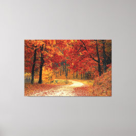 Autumn Red Season Landscape Stretted Canvas Print