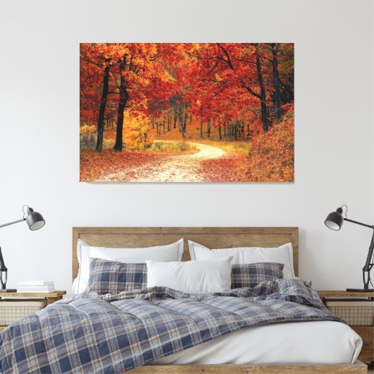 Autumn Red Season Landscape Stretted Canvas Print (Insitu (Slaapkamer))