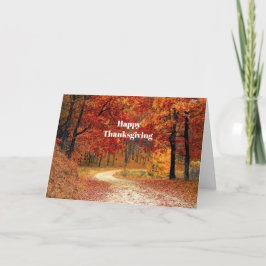 Autumn Red Trees Road Photo Thanksgiving Feestdagen Kaart