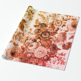 Autumn Red Yellow Tone  Floral Toile Cadeaupapier