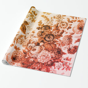 Autumn Red Yellow Tone  Floral Toile Cadeaupapier