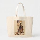 "Autumn Reverie" Japanese Cat in Kimono Art Grote Tote Bag (Voorkant)