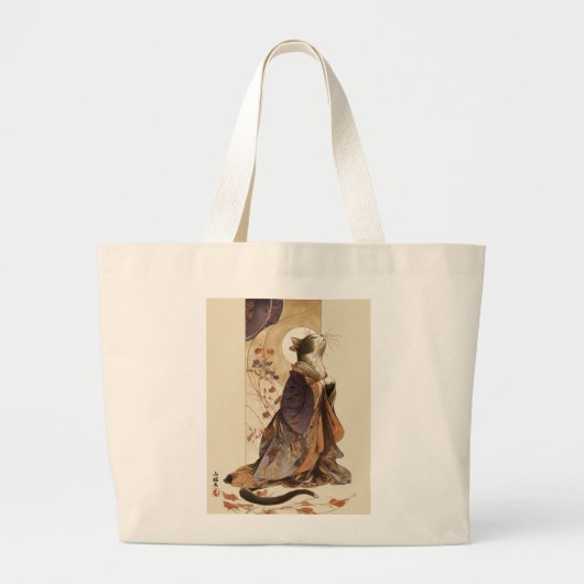 "Autumn Reverie" Japanese Cat in Kimono Art Grote Tote Bag (Voorkant)
