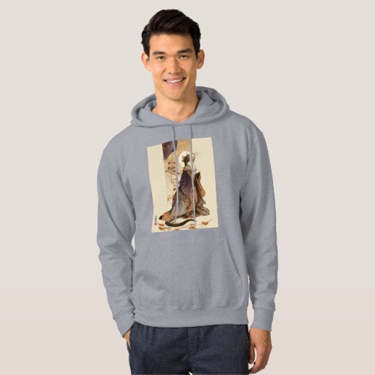 "Autumn Reverie" Japanese Cat in Kimono Art Hoodie (Voorkant volledig)