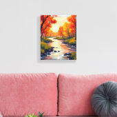 Autumn River | Fall Foliage Nature Watercolor Canvas Afdruk (Insitu (Woonkamer))