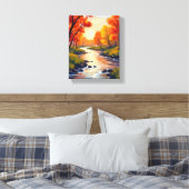 Autumn River | Fall Foliage Nature Watercolor Canvas Afdruk (Insitu (Slaapkamer))