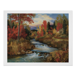 Autumn River Landschap olieverfschilderij Perfect Poster