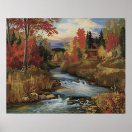 Autumn River Landschap olieverfschilderij Poster