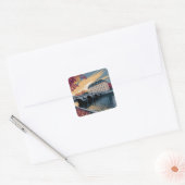 Autumn Riverside European City Illustration Art Vierkante Sticker (Envelop)