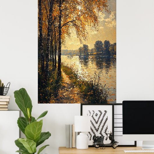 Autumn Riverside Path in impressionistische stijl Poster (Thuiskantoor)