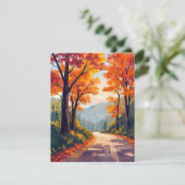 Autumn Road | Watercolor Fall Foliage Leaves Card (Staand voorkant)
