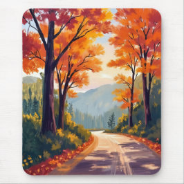 Autumn Road | Watercolor Fall Foliage Leaves Muismat