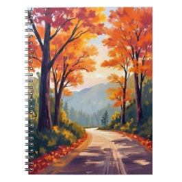 Autumn Road | Watercolor Fall Foliage Leaves Notitieboek