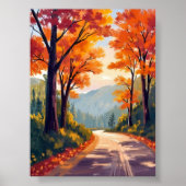 Autumn Road | Watercolor Fall Foliage Leaves Poster (Voorkant)