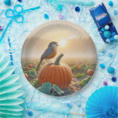 Autumn Robin zingt op een pompoen Papieren Bordje (Feest)