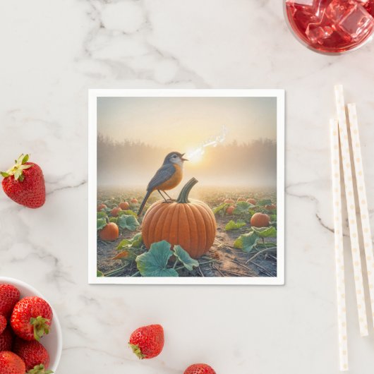 Autumn Robin zingt op een pompoen Servet (Insitu)