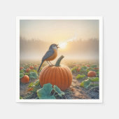 Autumn Robin zingt op een pompoen Servet (Voorkant)