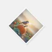 Autumn Robin zingt op een pompoen Servet (Hoek)