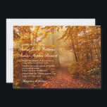 Autumn Romantic Forest Path Wedding Invitation Kaart<br><div class="desc">Een mooie huwelijksuitnodiging met een originele foto van een mooi geel herfstbos. Een pad in dit bos met prachtig optimistisch herfstgeel licht en bomen aan beide zijden vertegenwoordigt een vrolijk pad dat nu samen zal worden bewandeld.</div>