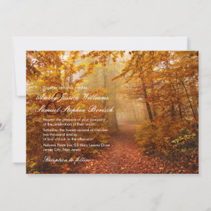 Autumn Romantic Forest Path Wedding Invitation Kaart