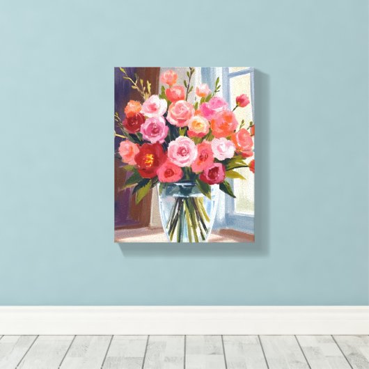 Autumn Rose Bouquet Floral Fall Canvas Afdruk (Insitu (Houten vloer))