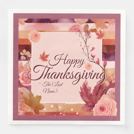 Autumn Rose Happy Thanksgiving Paper Napkin Servet (Voorkant)