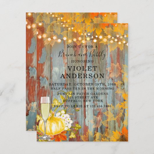 Autumn Rust Lights Brunch en Bubble Invitations Kaart (Voorkant / Achterkant)