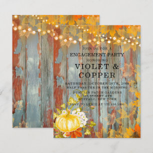 Autumn Rust Lights Pumpkin Peony Engagement Party Kaart