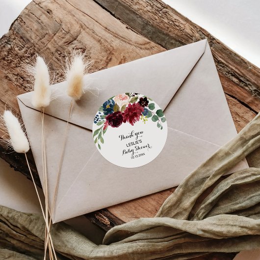 Autumn Rustic Bourgondië Baby shower Dank u Ronde Sticker