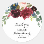 Autumn Rustic Bourgondië Baby shower Dank u Ronde Sticker (Voorkant)