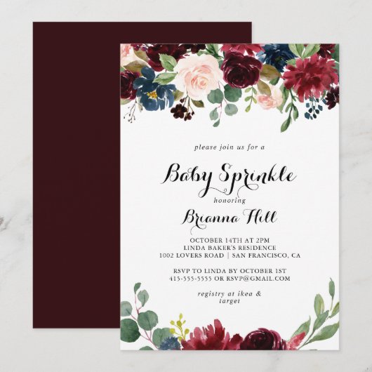 Autumn Rustic Bourgondische kalligrafie Baby Sprin Kaart (Voorkant / Achterkant)