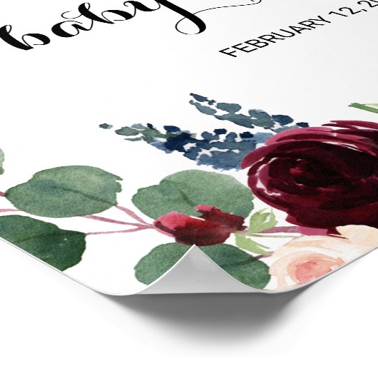 Autumn Rustic Burgundy Baby shower Welkom Poster (Hoek)