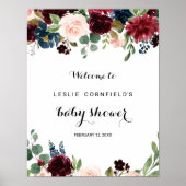Autumn Rustic Burgundy Baby shower Welkom Poster (Voorkant)