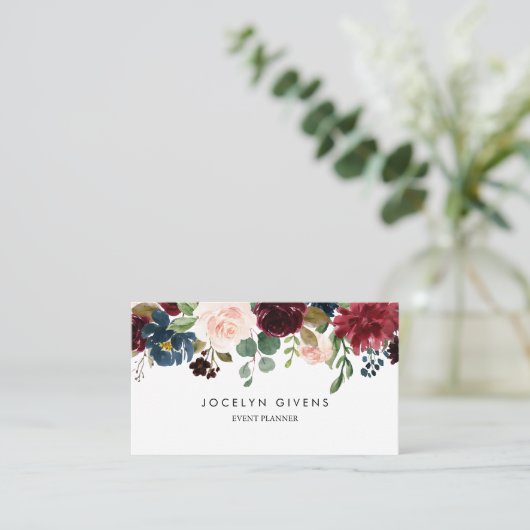 Autumn Rustic Burgundy Calligrafie Visitekaartje (Staand voorkant)