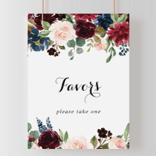 Autumn Rustic Burgundy Calligraphy Favors Sign Poster