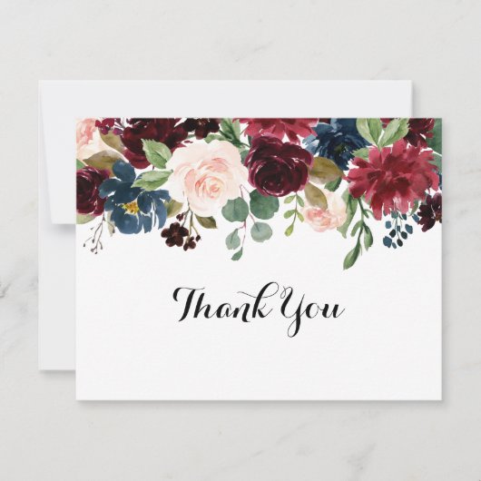 Autumn Rustic Burgundy Calligraphy Flat Wedding Bedankkaart (Voorkant)