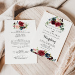 Autumn Rustic Burgundy Floral Front & Back Wedding Kaart<br><div class="desc">Deze herfst is een roerige bruidsflorale uitnodiging voor een bruiloft perfect voor een moderne bruiloft. Het ontwerp is voorzien van bruine, rode, marineuze, blauwe en blauwe radiant en gracieuze handbeschilderde bloemen, die de natuurlijke schoonheid inspireren. Bespaar papier door meer informatie op de achterkant van de uitnodiging te plaatsen in plaats...</div>
