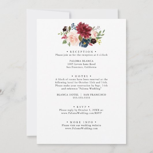 Autumn Rustic Burgundy Floral Front & Back Wedding Kaart (Achterkant)