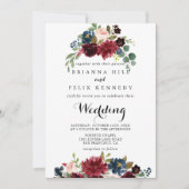 Autumn Rustic Burgundy Floral Front & Back Wedding Kaart (Voorkant)