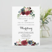 Autumn Rustic Burgundy Floral Front & Back Wedding Kaart (Staand voorkant)