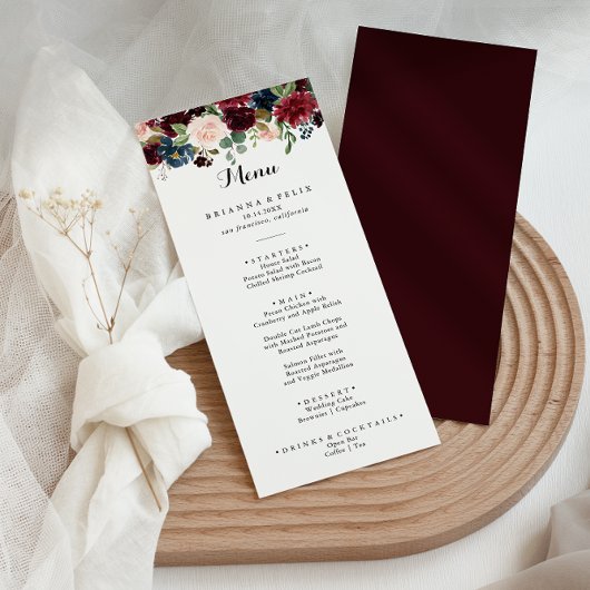 Autumn Rustic Burgundy Modern Calligraphy Dinner Menu